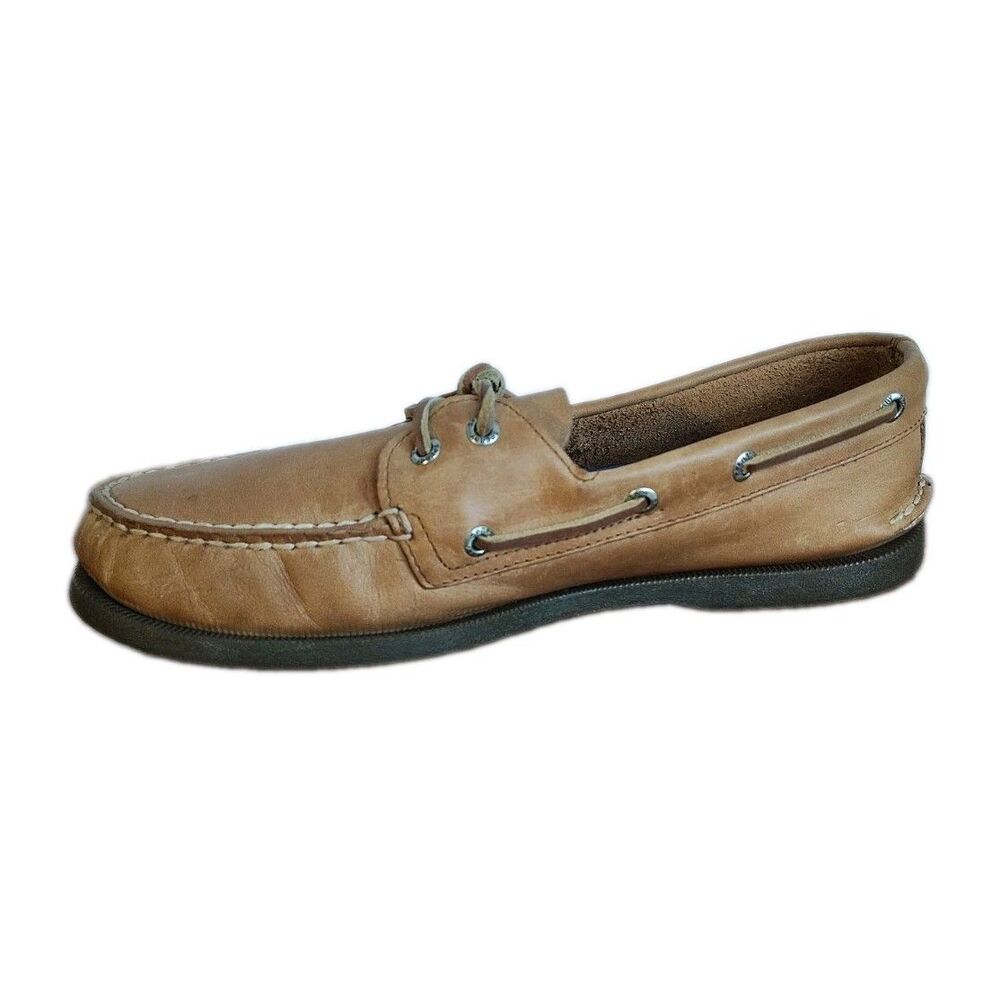 Sperry Top-Sider Mens 10 Tan Brown Leather Boat Shoes Lace Up Moc Toe Casual